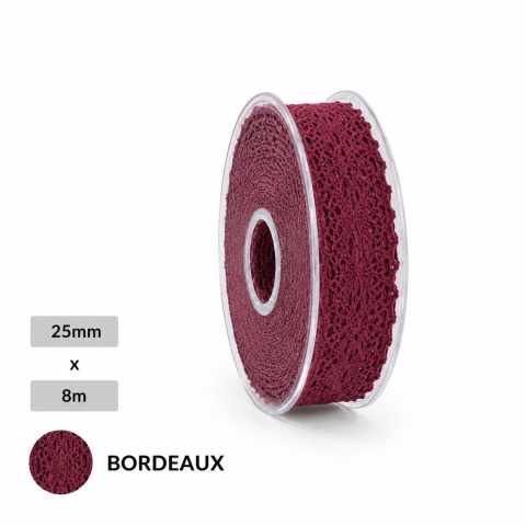 Italská stuha krajka NASTRO MERLETTO 2.5cm 8m BORDEAUX