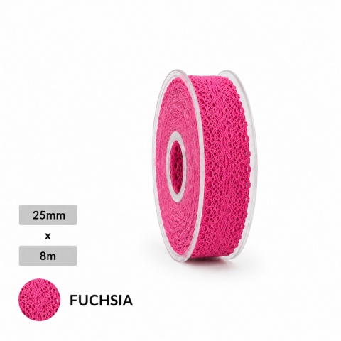 Wstążka włoska koronka NASTRO MERLETTO 2,5cm 8m FUCHSIA