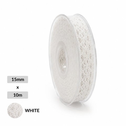 Wstążka włoska koronka SMALL LACE 1,5cm 10m WHITE