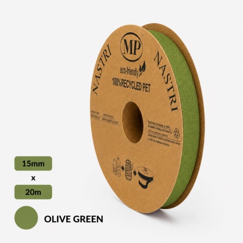 Wstążka włoska materiałowa 1,5cm 20m OLIVE GREEN