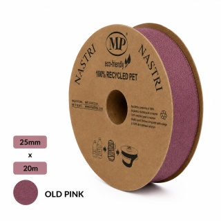 Wstążka włoska materiałowa 2,5cm 20m OLD PINK