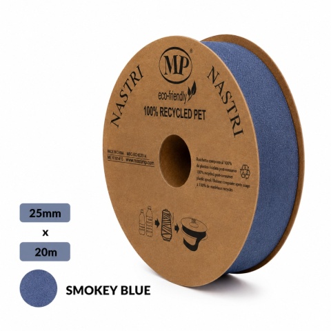 Wstążka włoska materiałowa 2,5cm 20m SMOKEY BLUE