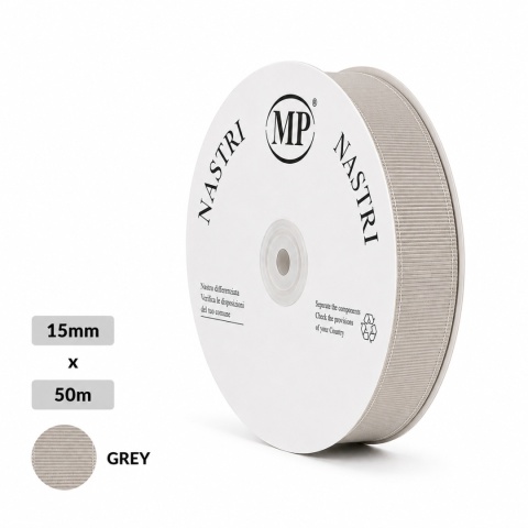 Wstążka włoska rypsowa NASTRO LENNON 1,5cm 50m GREY