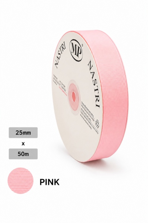 Wstążka włoska rypsowa NASTRO LENNON 2,5cm 50m PINK