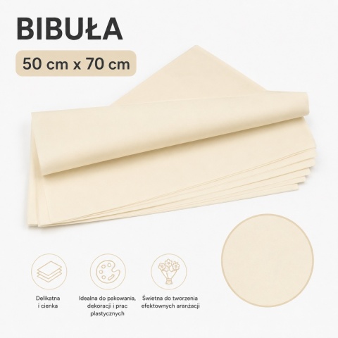 Bibuła 50cm x 70cm, 40 arkuszy, krem