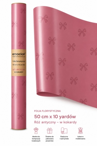Folia florystyczna w kokardy - 50cm x 10y, róż antyczny