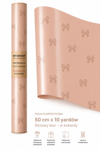 Folia florystyczna w kokardy - 50cm x 10y, różowy beż