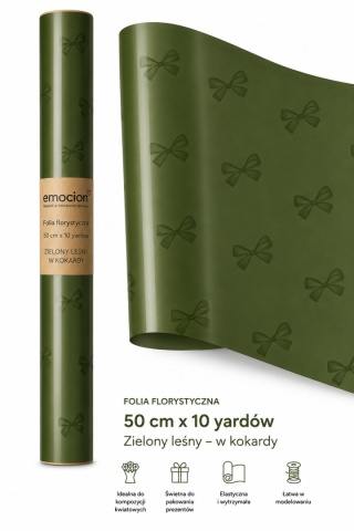 Folia florystyczna w kokardy - 50cm x 10y, zielony leśny
