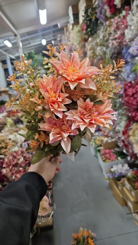 Umelý kvet - kytica, dahlia s príslušenstvom, 45x25cm, mix farieb