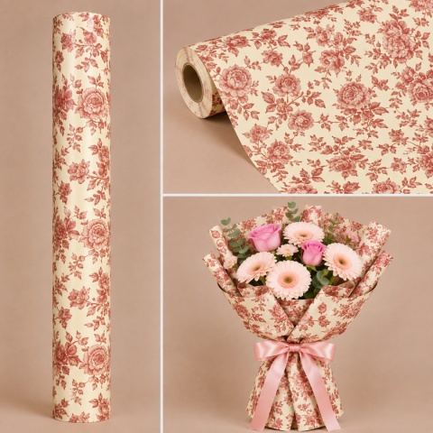Papier karbowany - 50cm x 10m, vintage flowers
