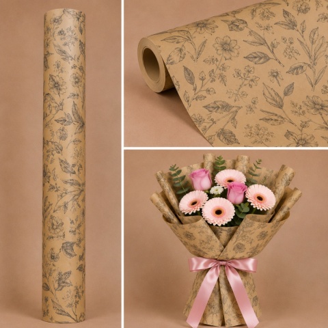 Papier w rolce - 50cm x 8m, kwiaty polne