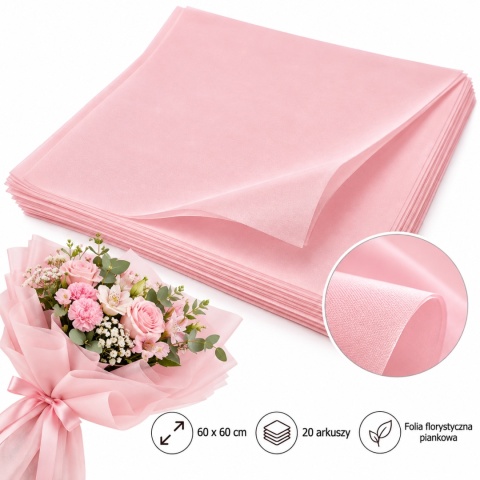 Folia piankowa w arkuszach - 60cm x 60cm, róż (20 szt)