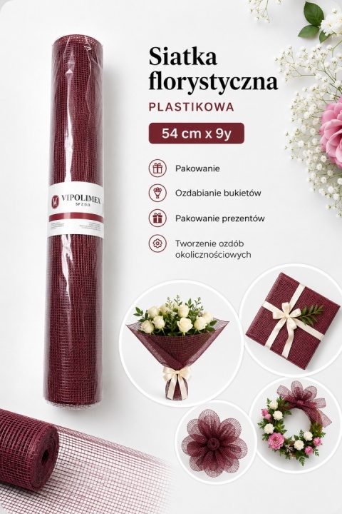 Plastové Kvetinárstvo Grid - 54cm x 9y, Bordo