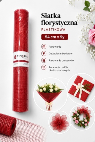 Plastikowa siatka florystyczna - 54cm x 9y, czerwony