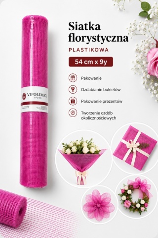Plastikowa siatka florystyczna - 54cm x 9y, fuksja