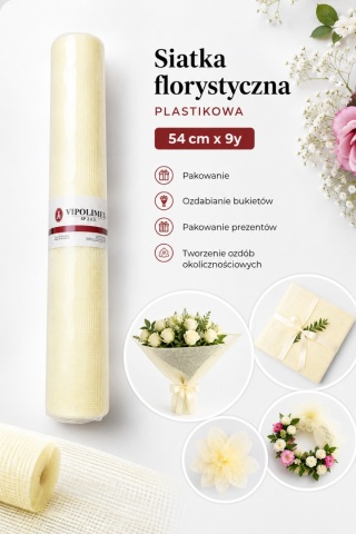 Plastikowa siatka florystyczna - 54cm x 9y, krem