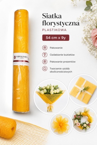 Plastikowa siatka florystyczna - 54cm x 9y, zółty