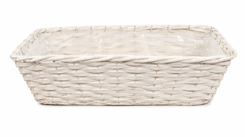 Podłużna wiklinowy koszyk z folią 40 x 20 x 13 cm, biała