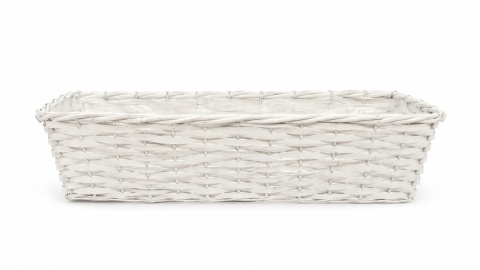 Podłużny wiklinowy koszyk z folią 52 x 20 x 13 cm, biały