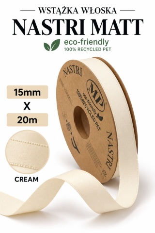 RECYCLED PET RIBBON 15mm 20m CREAM