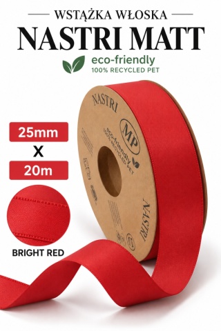 RECYCLED PET RIBBON 25mm 20m BRIGHT RED