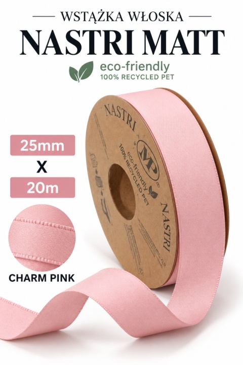 RECYCLED PET RIBBON 25mm 20m CHARM PINK