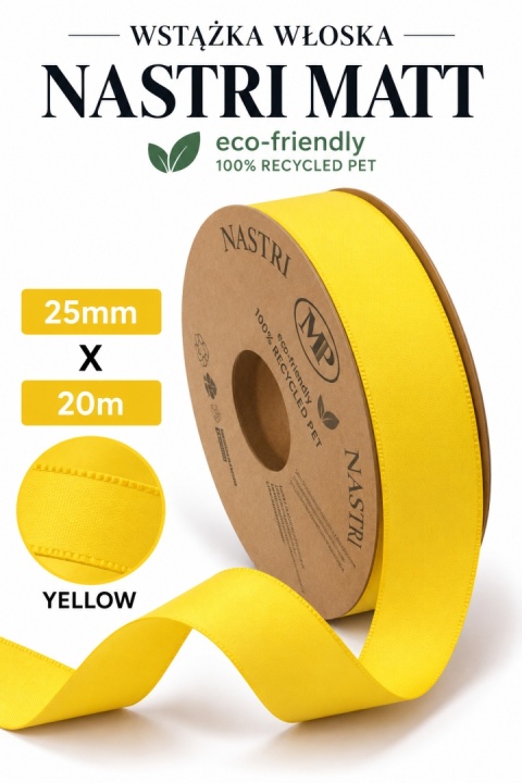 RECYCLED PET RIBBON 25mm 20m YELLOW