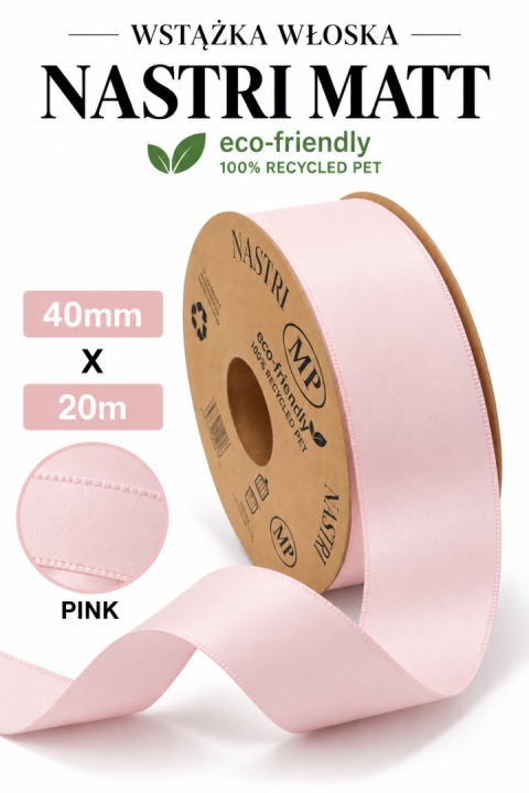 RECYCLED PET RIBBON 40mm 20m PINK