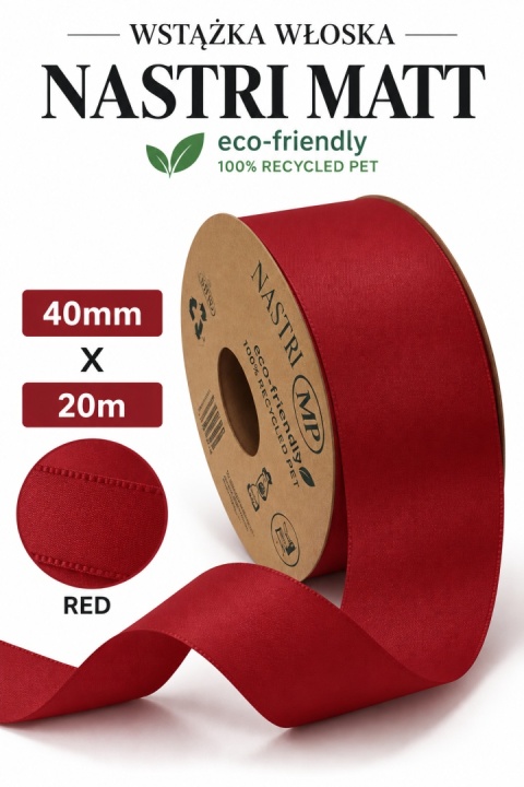 RECYCLED PET RIBBON 40mm 20m RED