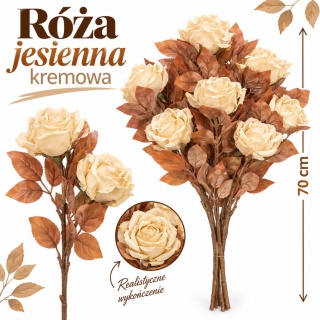 Róża podwójna jesienna 70 cm, kremowy