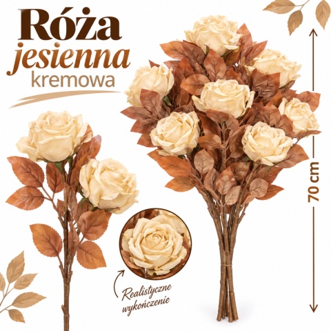 Róża podwójna jesienna 70 cm, kremowy