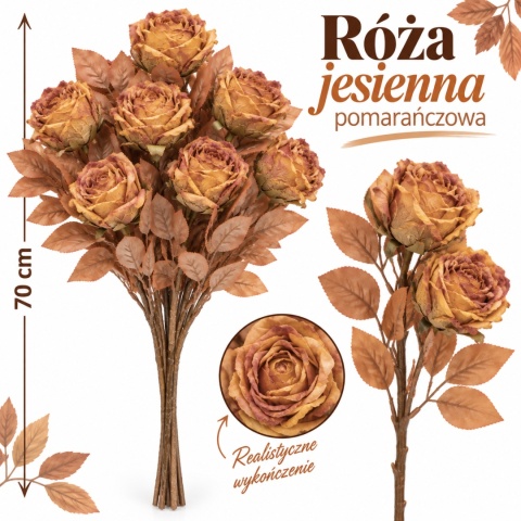 Róża podwójna jesienna 70 cm, pomarańczowy