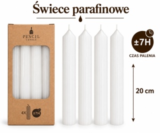 Świeca parafinowa kpl.4 szt - 20 x 2,2 cm, biały