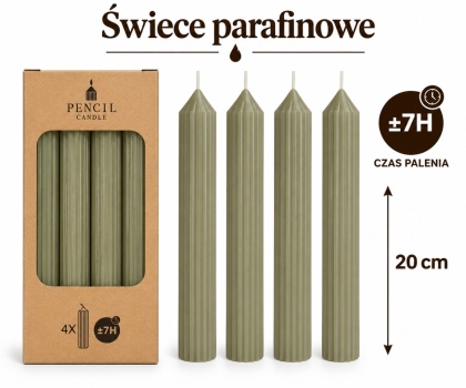 Świeca parafinowa kpl.4 szt - 20 x 2,2 cm, zielony