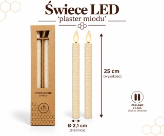 Świeca woskowa LED 'plaster miodu' kpl.2 szt - 25 x 2,1 cm, krem