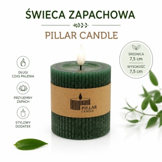 Świeca woskowa w kształcie walca - 7 x 7,5 cm, zielony mech