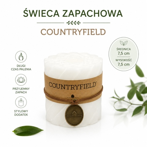 Valčeková vosková sviečka so vzorom 7,5 x 7,5 cm, biela