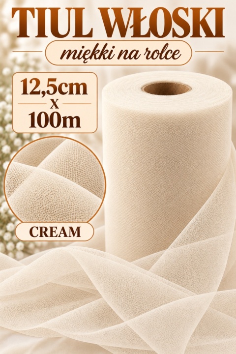 TULLE ROLL 12,5 cm x 100m, cream