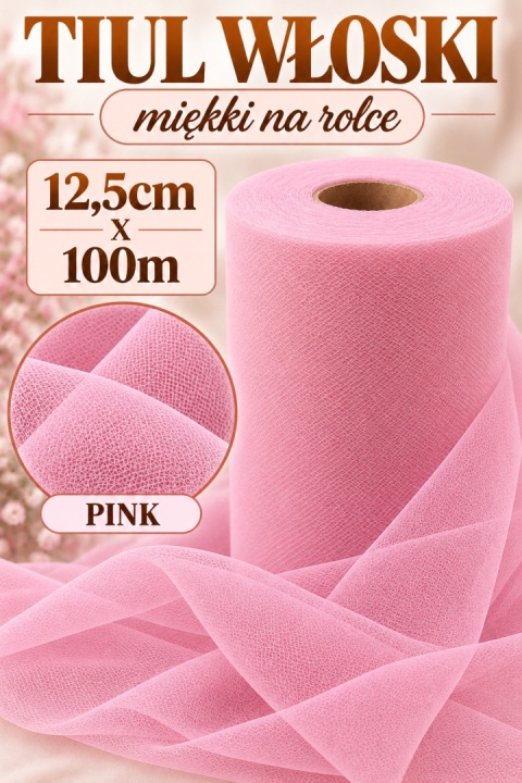 TULLE ROLL 12,5 cm x 100m, old pink