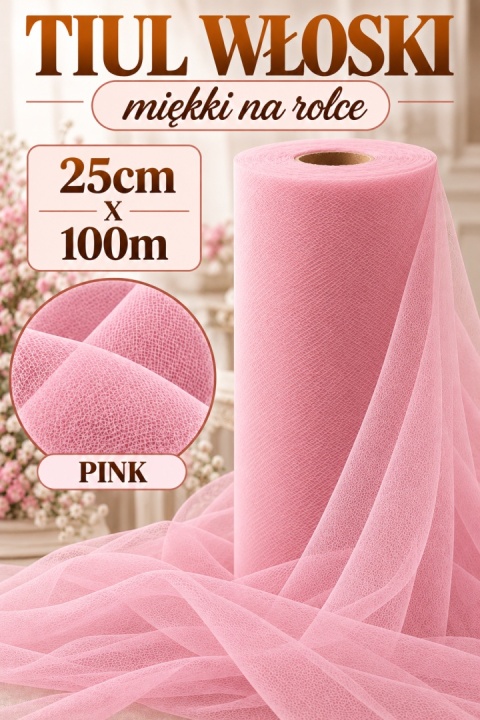 TULLE ROLL 25 cm x 100m, old pink