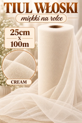 TULLE ROLL 25 cm x 100m, cream