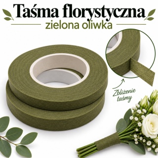 Taśma florystyczna OASIS® – 13 mm × 27 m, jasnozielona (olive), op. 2 szt.
