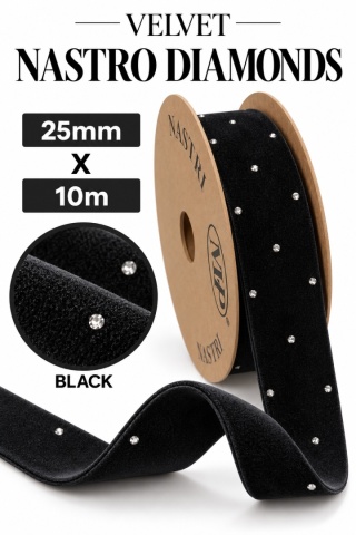Włoska wstążka NASTRO XMAS DIAMONDS 25mm x 10m, BLACK