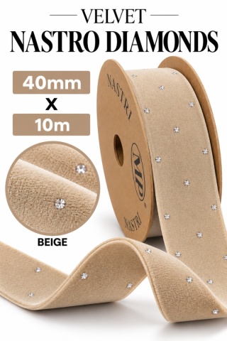 Włoska wstążka NASTRO XMAS DIAMONDS 40mm x 10m, DOVE-GREY