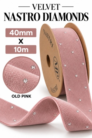 Włoska wstążka NASTRO XMAS DIAMONDS 40mm x 10m, OLD PINK