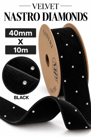 Włoska wstążka NASTRO XMAS DIAMONDS 40mm x 10m, BLACK