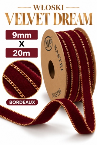 Wstążka NASTRO VELVET DREAM 9mm x 20m, BORDEAUX