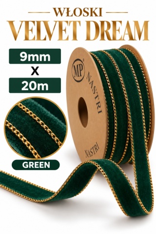 Wstążka NASTRO VELVET DREAM 9mm x 20m, GREEN