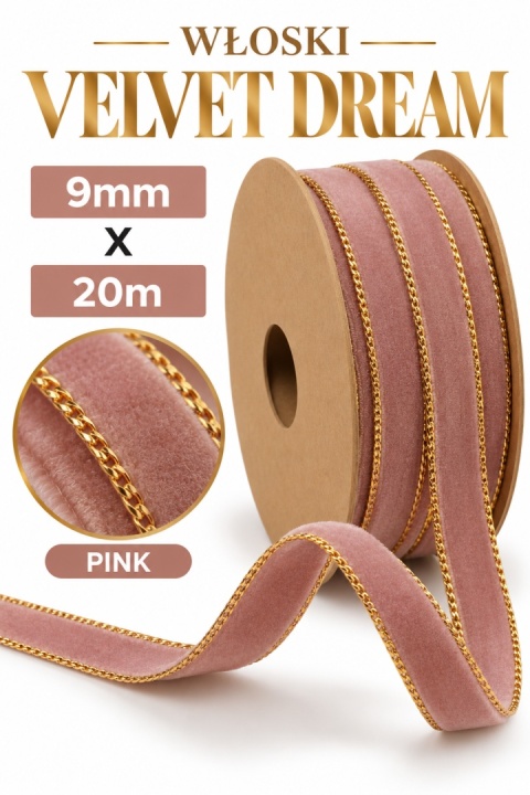 Wstążka NASTRO VELVET DREAM 9mm x 20m, PINK