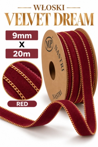 Wstążka NASTRO VELVET DREAM 9mm x 20m, RED